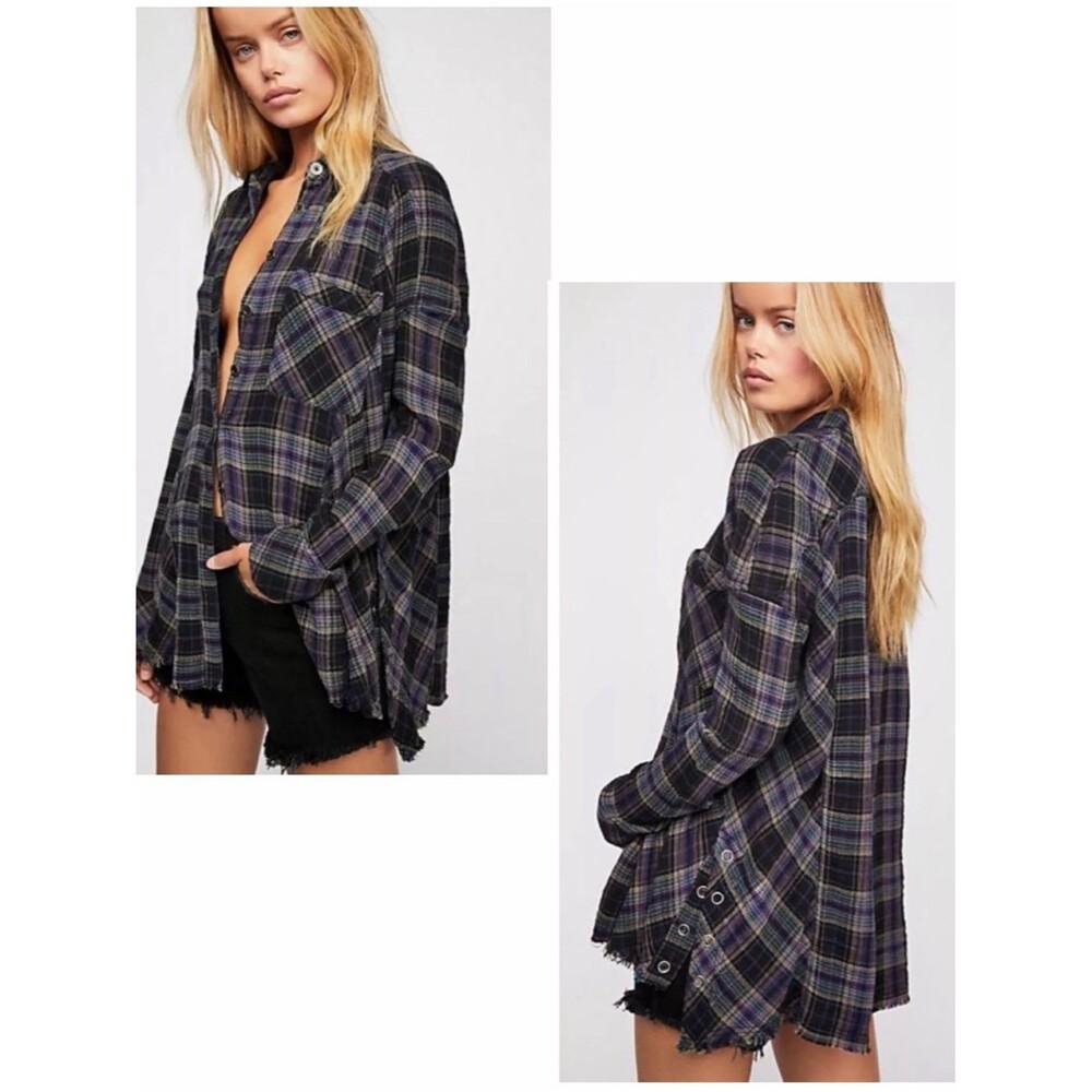 ‼️SOLD‼️ FREE PEOPLE Long Sleeve Juniper Ridge Plaid Herringbone Button Up Top